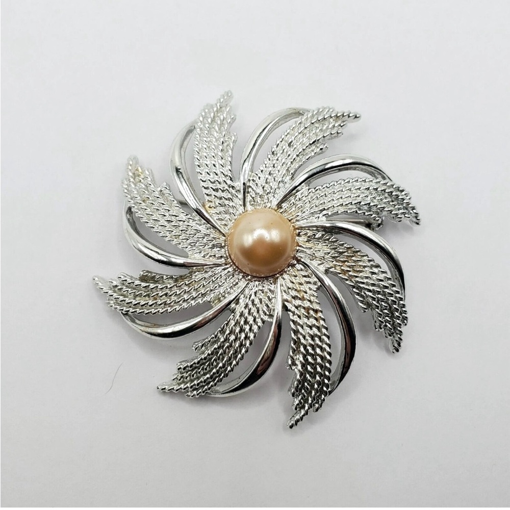 Elegant Silver and Gold Pearl Brooch